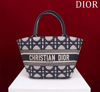 Fortok Dior Classic Diamond Grid Tote Bag White and Blue 26x12x23cm