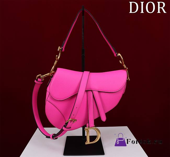 Fortok Dior Pink Saddle Leather Bag M0446 25.5x20x6.5cm - 1