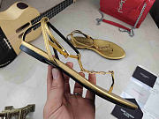 Fortok Sanint Laurent Cassandra Gold Patent Leather Slingback Sandals  - 5