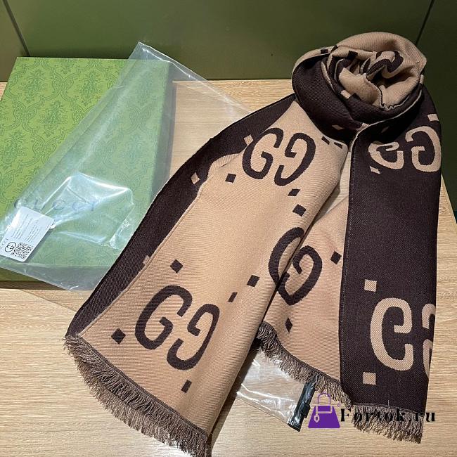 Fortok Gucci GG Pattern Scarf Brown & Beige 35x180cm - 1