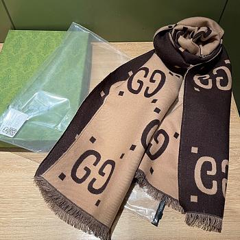 Fortok Gucci GG Pattern Scarf Brown & Beige 35x180cm