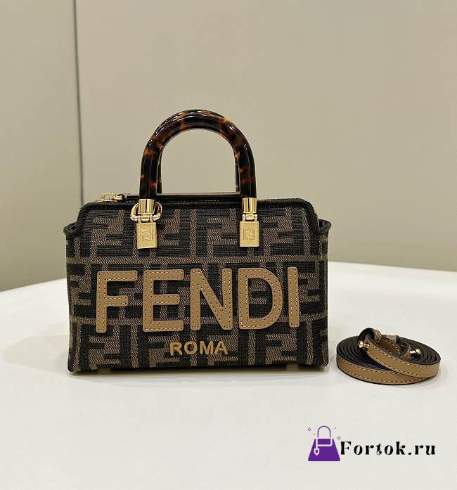 Fortok Fendi By The Way Mini Small brown FF Fabric Boston Bag 8612A 18x8x12cm - 1