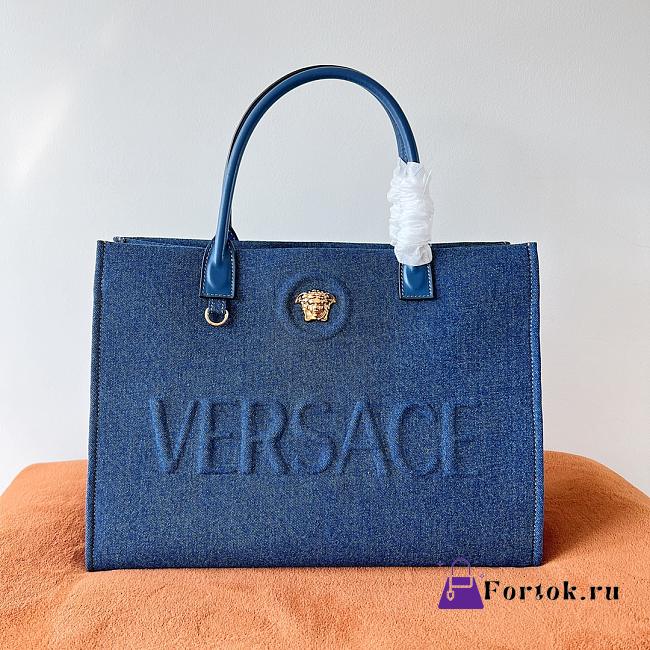 Fortok Versace La Medusa Canvas Tote Bag Denim 40x16x29cm - 1