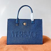 Fortok Versace La Medusa Canvas Tote Bag Denim 40x16x29cm - 1