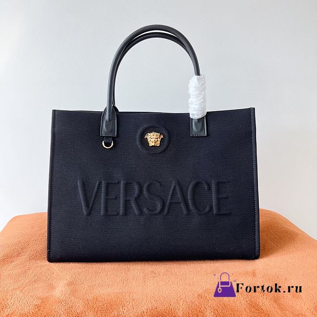 Fortok Versace La Medusa Canvas Tote Bag Black 40x16x29cm - 1