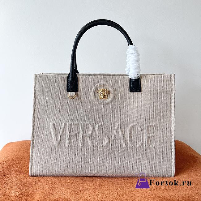 Fortok Versace La Medusa Canvas Tote Bag Natural 40x16x29cm - 1