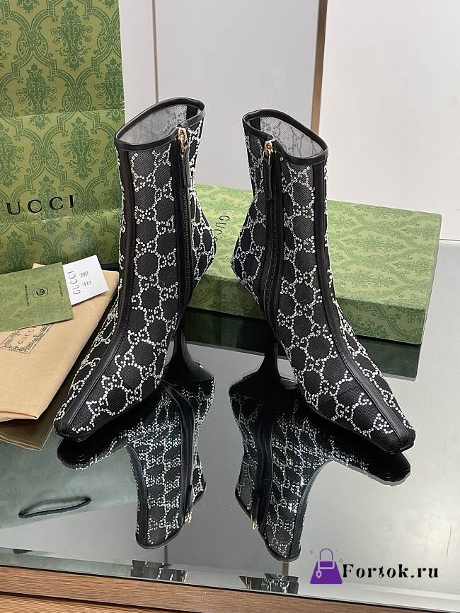 Fortok Gucci Black Demi Crystal-embellished Mesh Ankle Boots  - 1