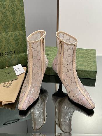 Fortok Gucci Beige Demi Crystal-embellished Mesh Ankle Boots