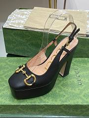 Fortok Gucci Black Horsebit Leather Slingback Platform Pump - 3
