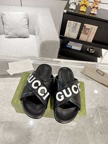 Fortok Gucci Logo-Patch Slides Black