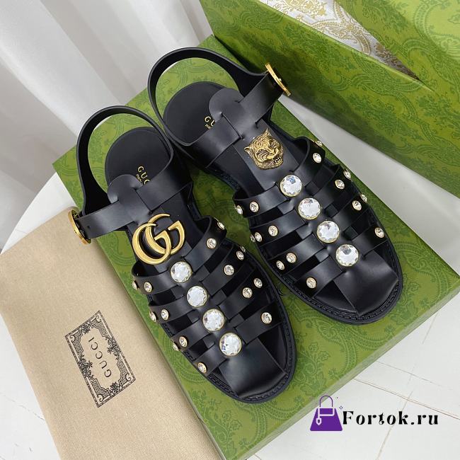 Fortok Gucci Rubber Buckle Strap Sandals Black - 1