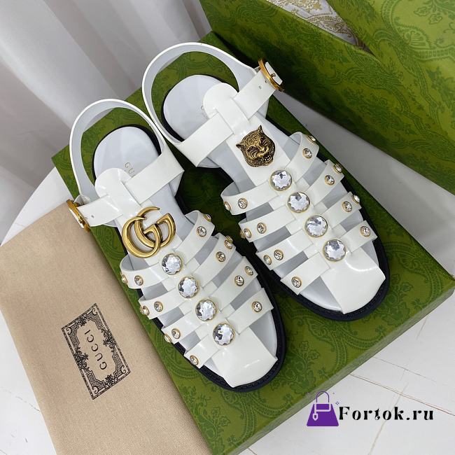 Fortok Gucci Rubber Buckle Strap Sandals White - 1