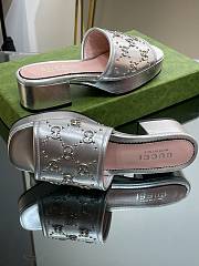 Fortok Gucci Platform Interlocking Double G Stud Sandals Silver - 6