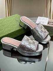 Fortok Gucci Platform Interlocking Double G Stud Sandals Silver - 3