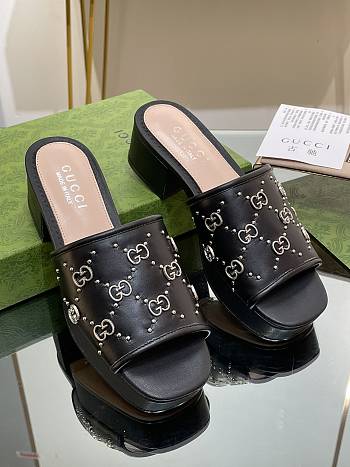 Fortok Gucci Platform Interlocking Double G Stud Sandals Black