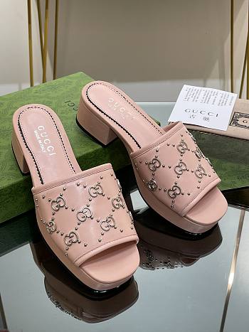 Fortok Gucci Platform Interlocking Double G Stud Sandals Pink