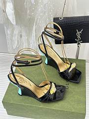 Fortok Gucci Gold Dragon Head Wedge Sandals Black - 3