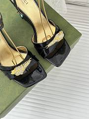 Fortok Gucci Gold Dragon Head Wedge Sandals Black - 6