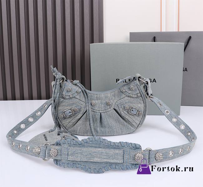 Fortok Balenciaga Small Le Cagole Denim Shoulder Bag Light Blue 26x16x10cm - 1