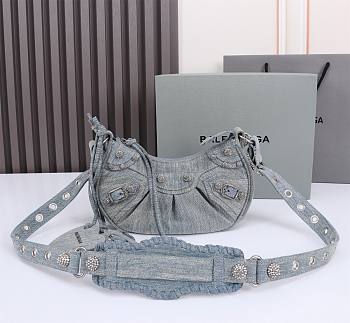 Fortok Balenciaga Small Le Cagole Denim Shoulder Bag Light Blue 26x16x10cm