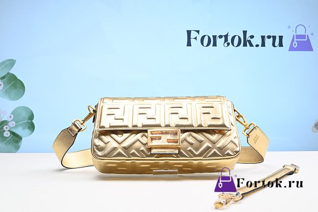 Fortok Fendi Baguette Leather Bag Gold Buckle 26cm - 1