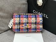 Fortok Chanel Tweed Quilted Medium Double Flap Blue Orange Yellow C881480 20cm  - 1