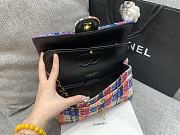 Fortok Chanel Tweed Quilted Medium Double Flap Blue Orange Yellow C881480 20cm  - 5