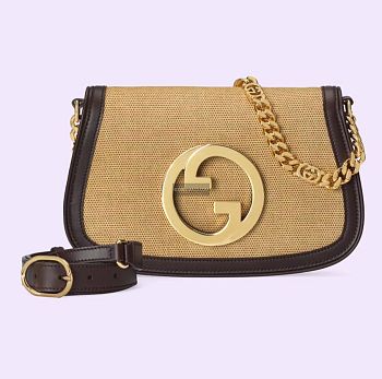 Fortok Gucci Blondie Shoulder Bag Dark Beige Cotton Canvas