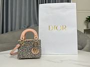 Fortok Dior Lady Micro Bag Pink Calfskin Embroidered with Multicolor Strass - 1