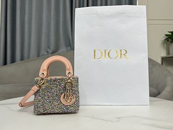 Fortok Dior Lady Micro Bag Pink Calfskin Embroidered with Multicolor Strass