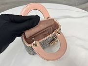 Fortok Dior Lady Micro Bag Pink Calfskin Embroidered with Multicolor Strass - 5