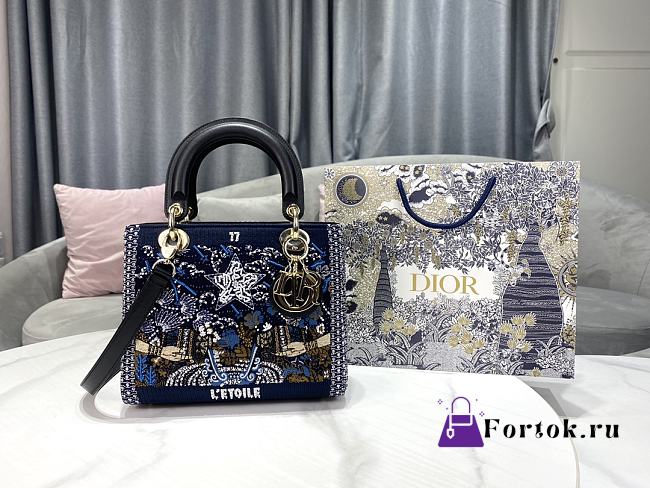 Fortok Dior Lady Star Tarot Beaded Dark Blue Bag 24x20x11cm - 1