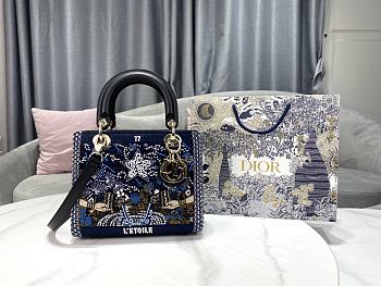 Fortok Dior Lady Star Tarot Beaded Dark Blue Bag 24x20x11cm