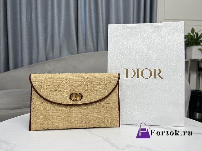 Fortok Dior 30 Montaigne Avenue Pouch With Flap Natural Cannage Raffia 31x19cm - 1