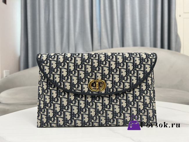 Fortok Dior 30 Montaigne Avenue Pouch With Flap Blue Dior Oblique Jacquard 31x19cm - 1