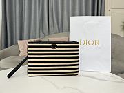 Fortok Dior Caro Daily Pouch Natural And Denim Blue Marinière Raffia 30x24.5cm - 1
