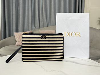 Fortok Dior Caro Daily Pouch Natural And Denim Blue Marinière Raffia 30x24.5cm