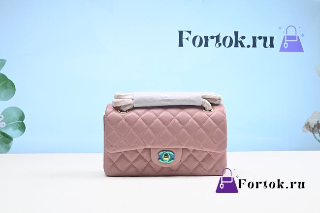 Fortok Chanel Smooth Leather Gold Buckle Bag Pink 23cm - 1