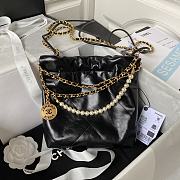 Fortok Chanel 22 Mini Pearl Handbag Shiny Crumpled Calfskin & Gold-Tone Metal Black - 3