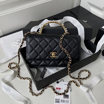 Fortok Chanel 23B Kelly Pearl Handle Bag Black AP3512 10×18×4.5cm