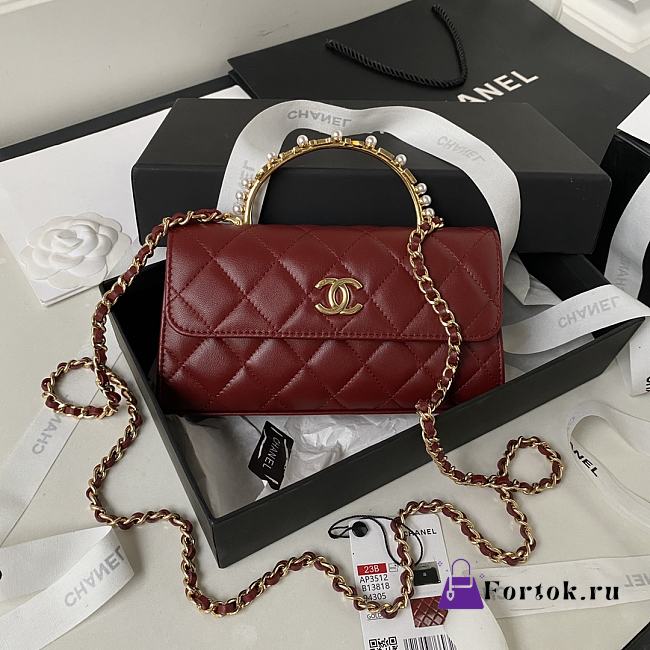 Fortok Chanel 23B Kelly Pearl Handle Bag Burgundy AP3512 10×18×4.5cm - 1