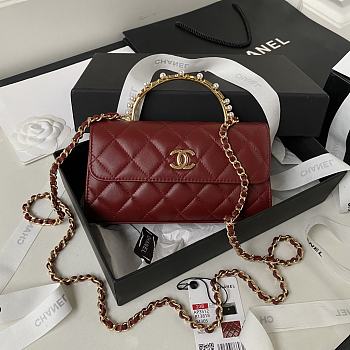 Fortok Chanel 23B Kelly Pearl Handle Bag Burgundy AP3512 10×18×4.5cm