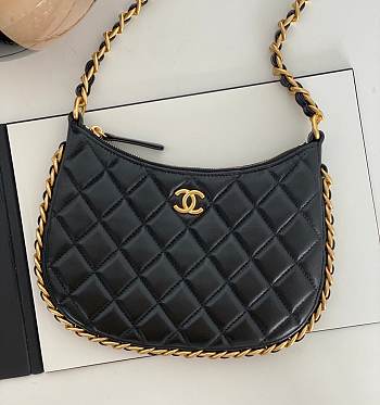 Fortok Chanel 23B Chain Hobo Armpit Bag Black 23.5x15x2cm