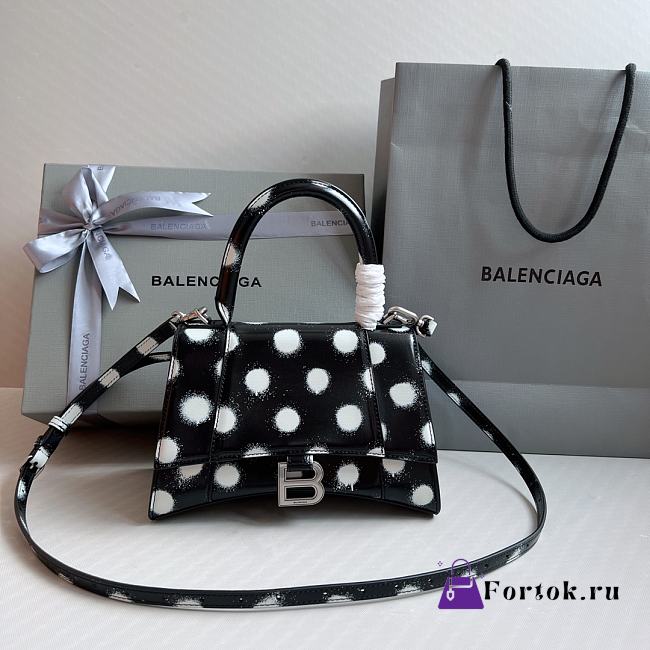 Fortok Balenciaga Hourglass Bag Black With White Polka Dots 23x10x14cm  - 1