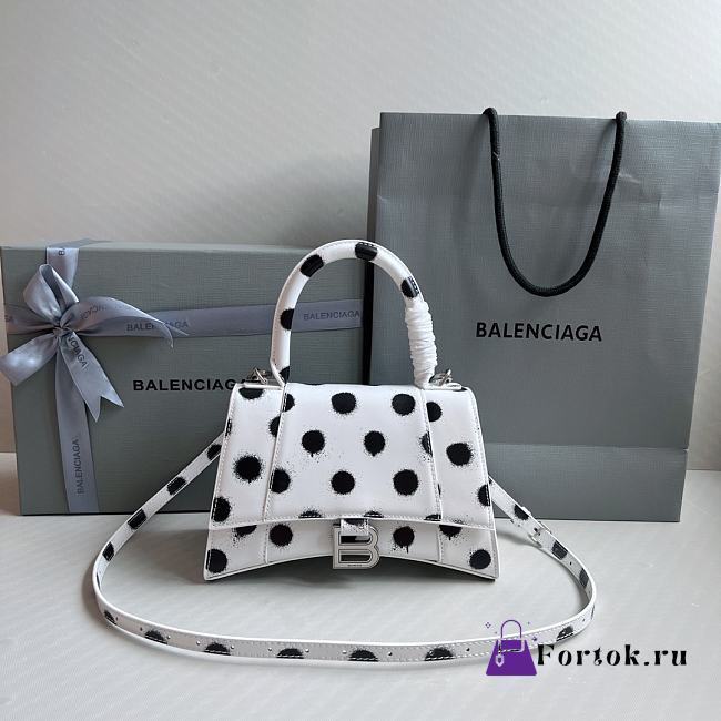 Fortok Balenciaga Hourglass Bag White With Black Polka Dots 23x10x14cm  - 1