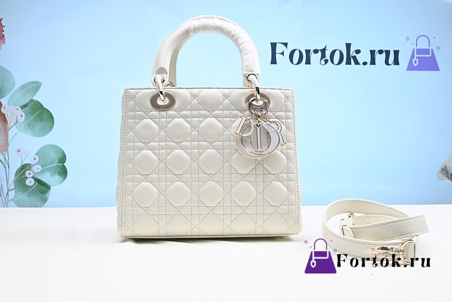 Fortok Dior Lady White Leather Enamel Gold Buckle Princess Diana Bag 24cm - 1