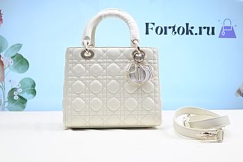 Fortok Dior Lady White Leather Enamel Gold Buckle Princess Diana Bag 24cm