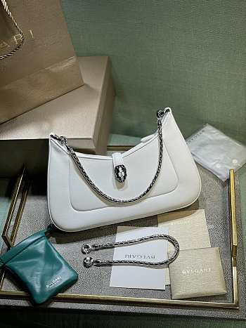 Fortok Bvlgari Serpenti Baia Shoulder Bag White 27.5x18x4.5cm