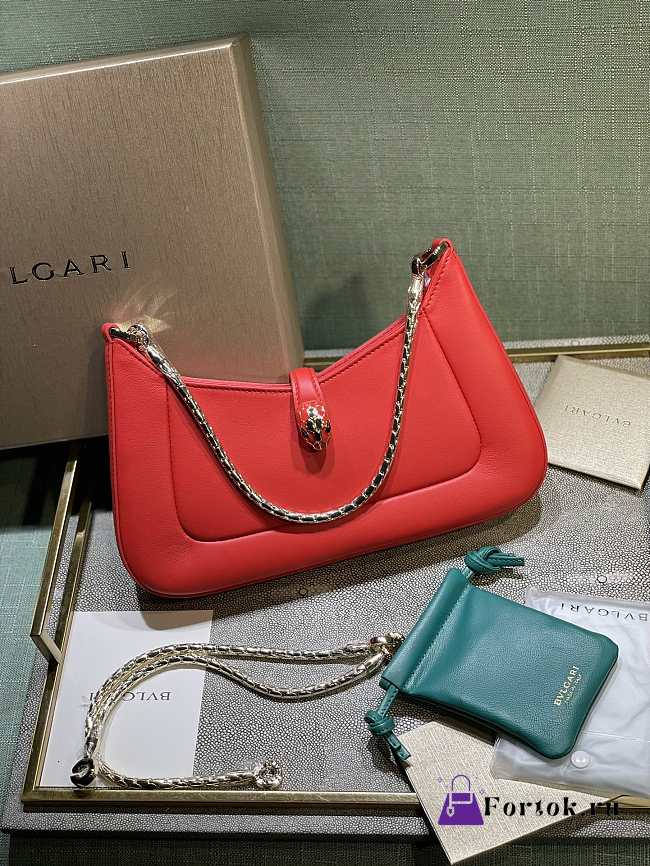 Fortok Bvlgari Serpenti Baia Shoulder Bag Red 27.5x18x4.5cm - 1