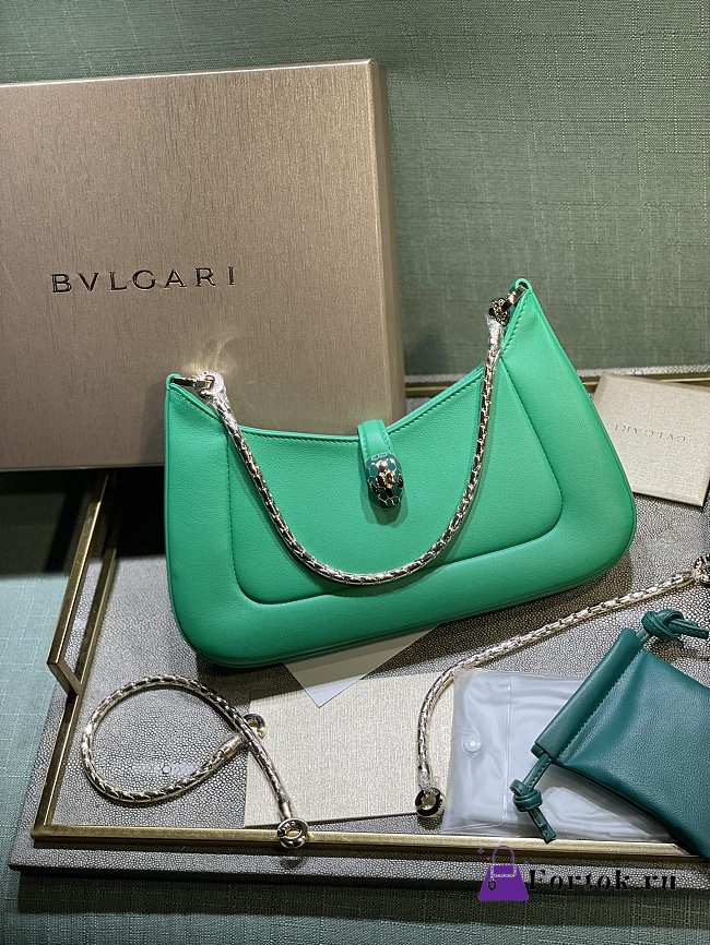 Fortok Bvlgari Serpenti Baia Shoulder Bag Green 27.5x18x4.5cm - 1